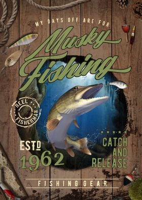 Musky Vintage Fishing Gift' Poster, picture, metal print, paint by