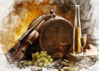 Wine Violin Oil painting