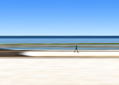 Man walking along river