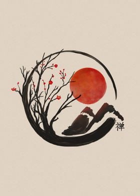 Zen Enso Circle and Sakura