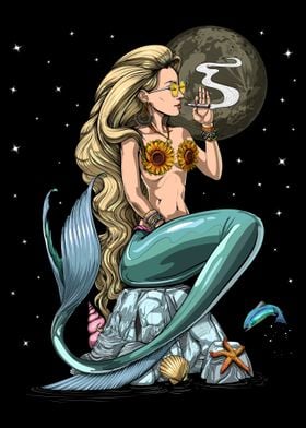 Mermaid Hippie Smokes Weed