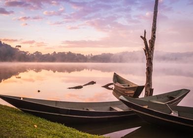 Sunrise on Lake with boats