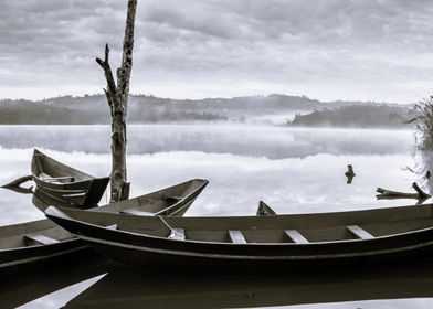 Sunrise on Lake with boats