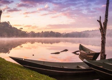 Sunrise on Lake with boats