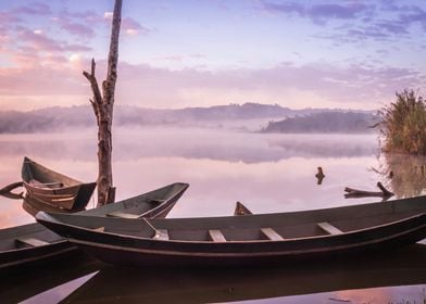 Sunrise on Lake with boats