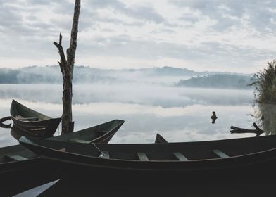 Sunrise on Lake with boats