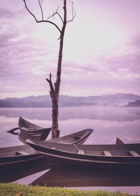 Sunrise on Lake with boats