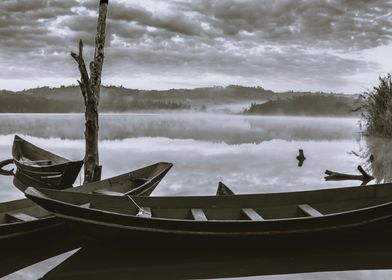 Sunrise on Lake with boats