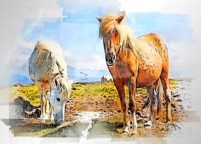 horses  watercolor