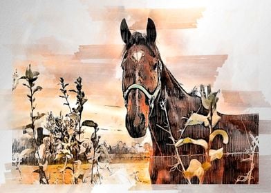 horses  watercolor