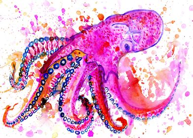 Pink watercolor Octopus 