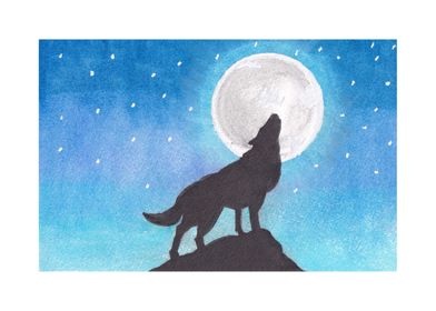 Wolf silhouette Oil Pastel
