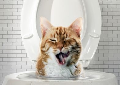 Cats Toilet Funny Head