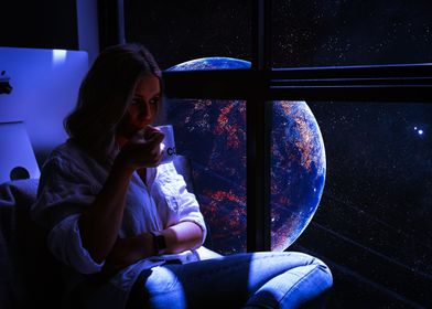 Woman watching galaxy