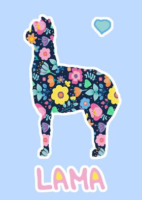 Floral lama on blue