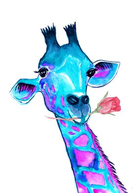 Giraffe with rose