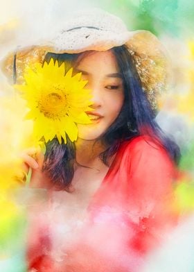 Smiling sunflower girl