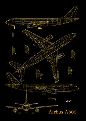 Airbus A300 Blueprint gold