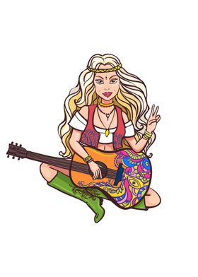 Hippie Girl Playing Guitar