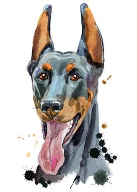 DOBERMAN DOG WATERCOLOR