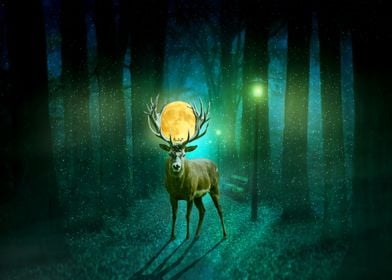 Deer with the moon