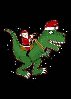 Santa Riding Dinosaur Trex