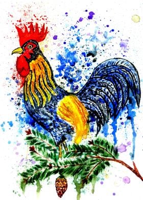 Blue and yellow rooster