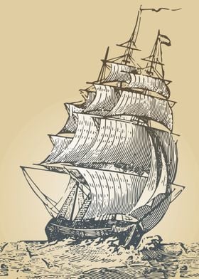 Hand Drawn Sailing Ship