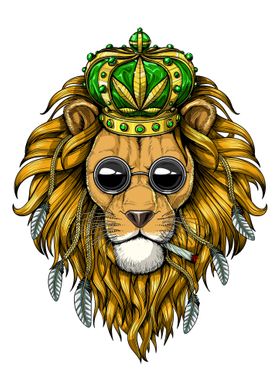 Lion Stoner Smoking Weed