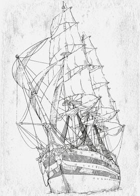 Retro Sailing Ship Sketch 