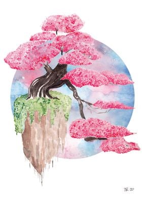 Watercolor flying sakura