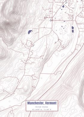 Manchester VT Map USA Flag