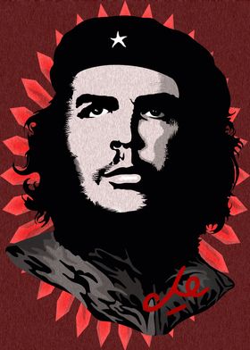 El Che Portrait on Red Sun