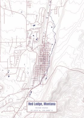 Red Lodge MT Map USA Flag 