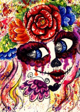 Calavera girl with flowers