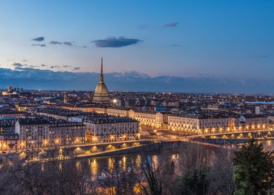 Turin city twilight Italy