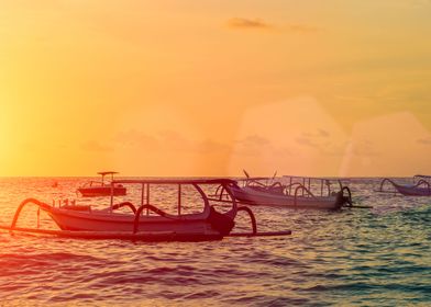 Sunset With Boats In The F