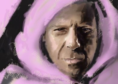 Bruce Willis in a pink bun