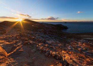 Sunset Titicaca lake