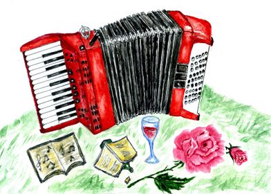 Red accordion painting