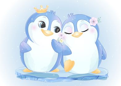 Cute two little penguin