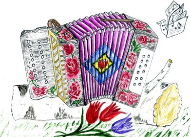 Pink accordion with roses