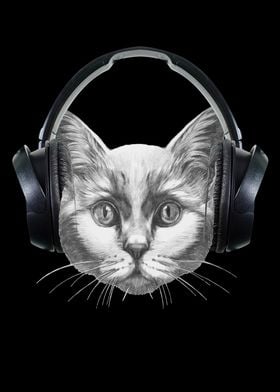 Cat With Headphones Kitty