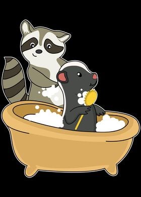 Raccoon Washes Skunk