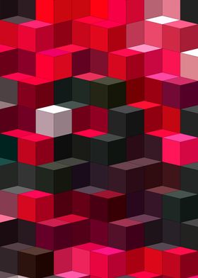 Red Modern Cubes Art