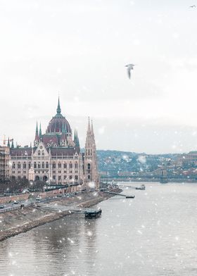 Budapest Parliament snow