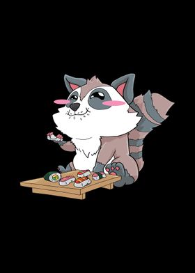 Raccoon Eating Sushi Kawai