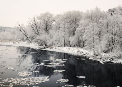 Winter River And HoarFrost