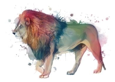 lion watercolor colorful