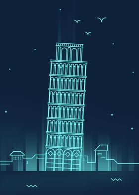 Neon Cityscape Pisa Tower